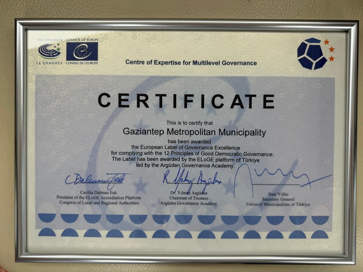 Gaziantep Büyükşehir'e Avrupa'dan Yönetişim Ödülü