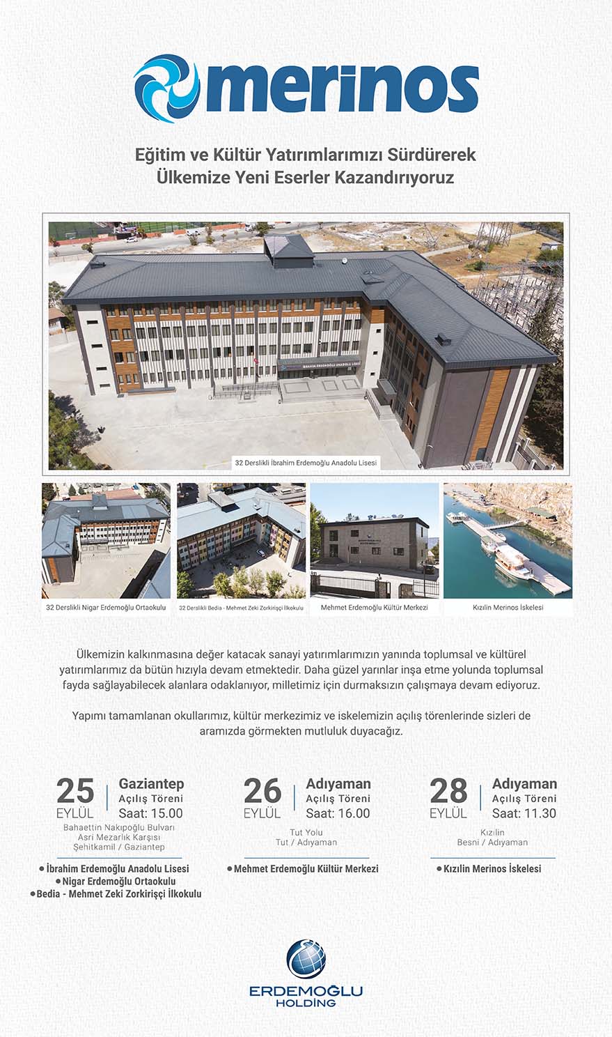 Erdemoğlu Holding'ten açılış törenlerine davet