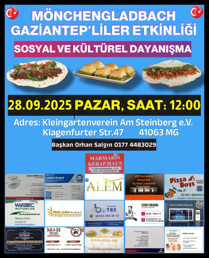 Almanya Gaziantepliler Derneği’nden Sosyal ve Kültürel Etkinlik daveti